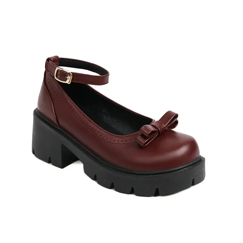 

Bowknot Round Toe Ankle Buckle Lolita Shoes Girls Spring Summer Platform Heel Dropship Student Shoes College Girl Lolita
