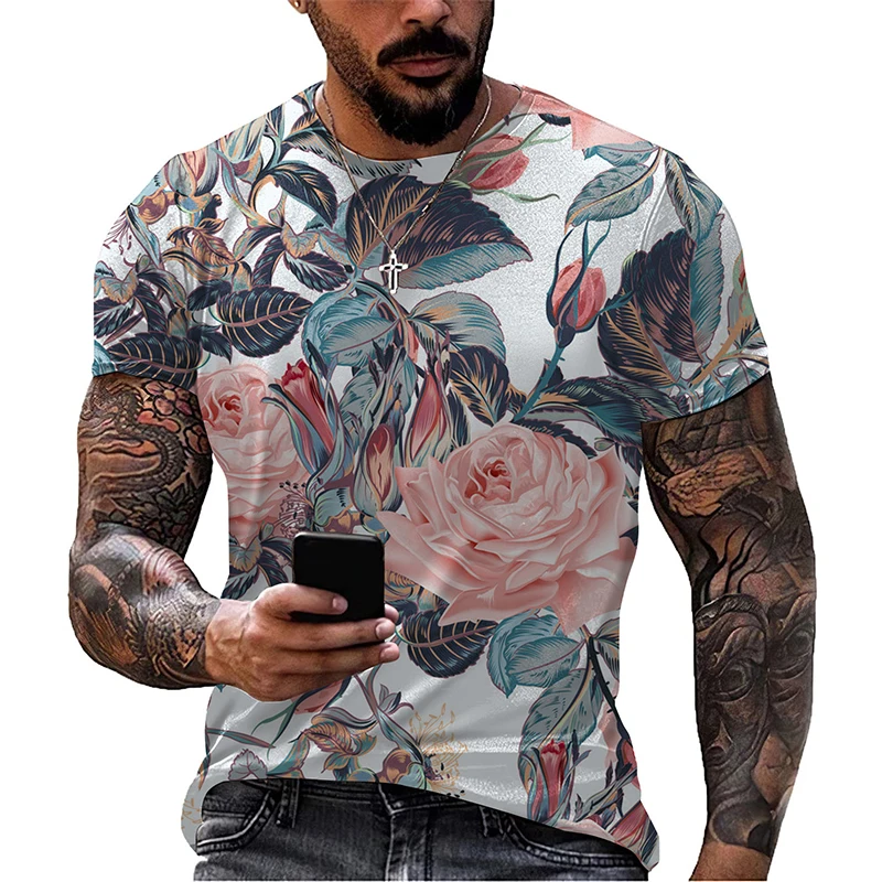 Floral 3D Print Short Sleeve T Shirt Summer Tees