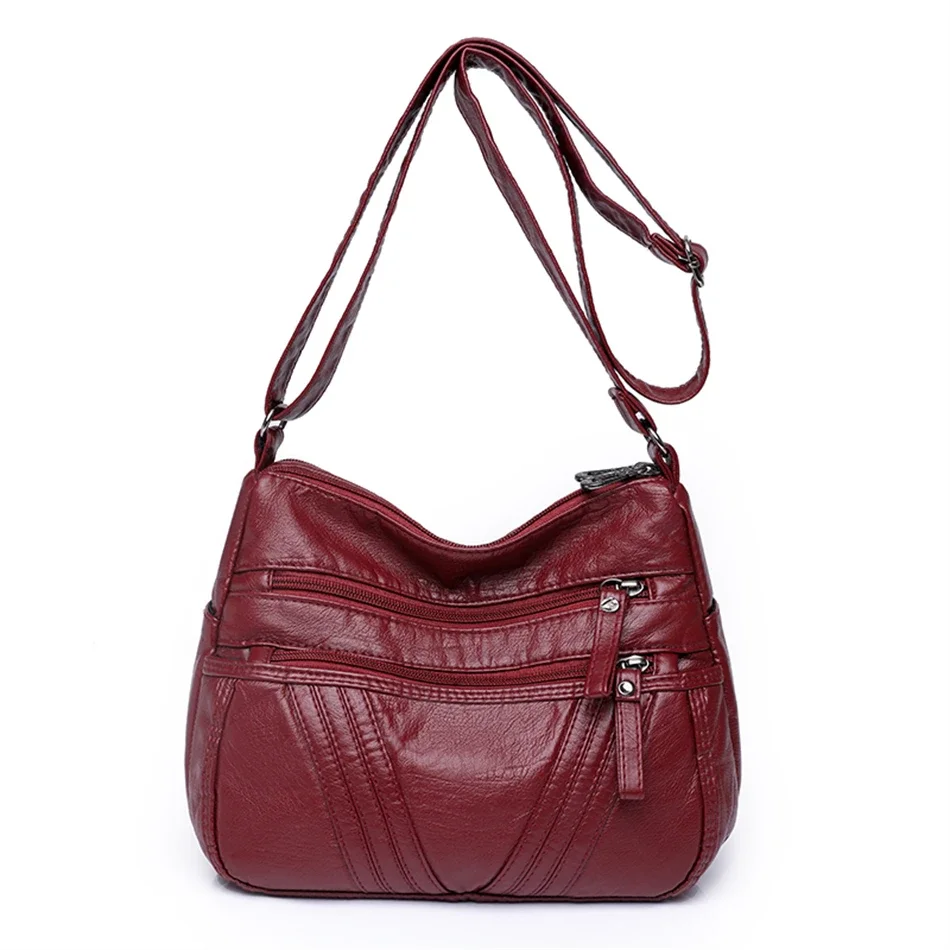 Bolso de hombro de piel sintética para mujer, moda 2024, bolsos de color liso, bolsos de mujer, bolsos de diseñador con múltiples cremalleras, bolso cruzado para mujer
