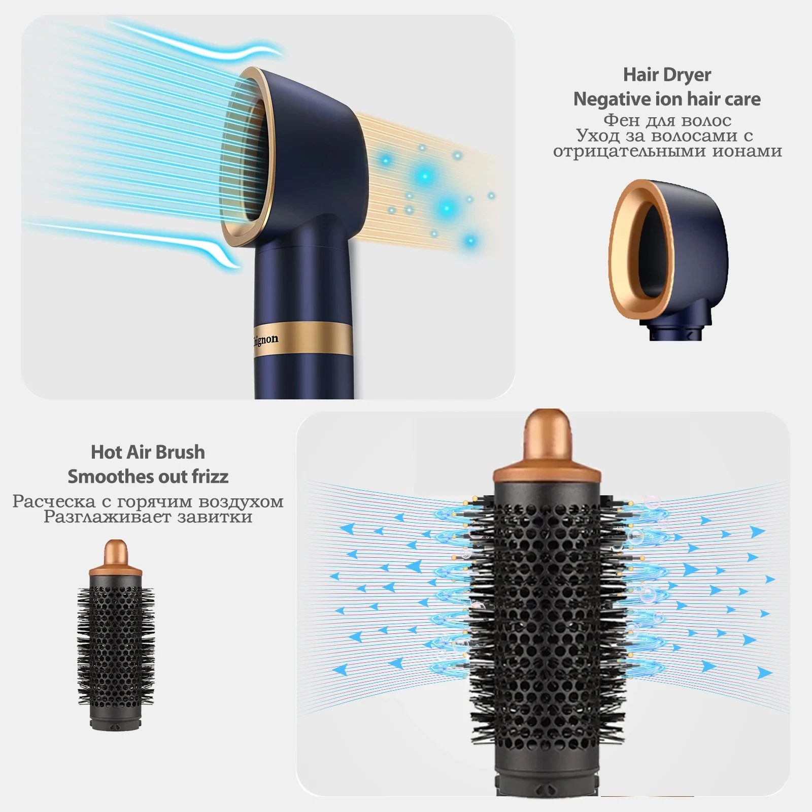 Negative Ion Hair Dryer 6-in-1 Professional Hair Dryer Curling