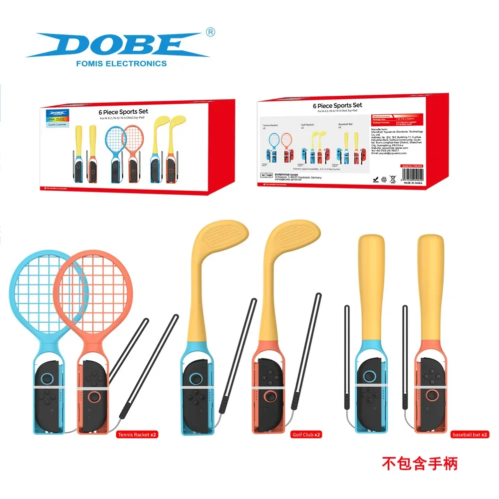 Game Sports 6-in-1 Accessory Set TNS-5115 for SWITCH 2 ,Includes Baseball Bat,Tennis Racket & Golf Club,Family Sports Party Kit