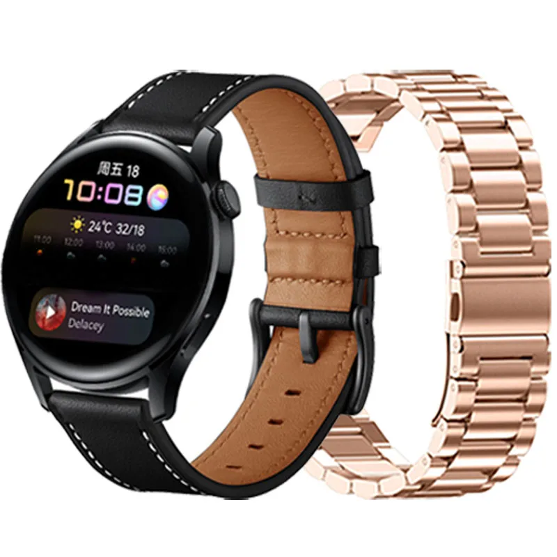 

Браслет для Huawei Watch 3 GT 2e 2 Pro 42 мм 46 мм, из нержавеющей стали, кожаный