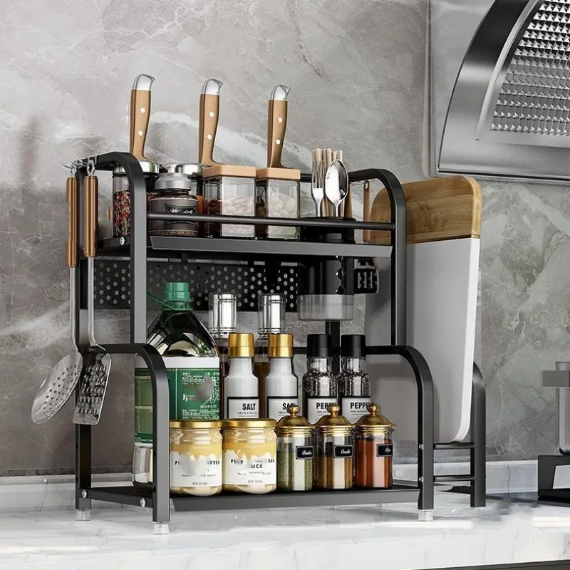 2 Layers Kitchen Storage Rack Stainless Steel Seasoning Chopsticks Shelf Organizer Knife Jar Organizer Household Accessories kitchen storage rack