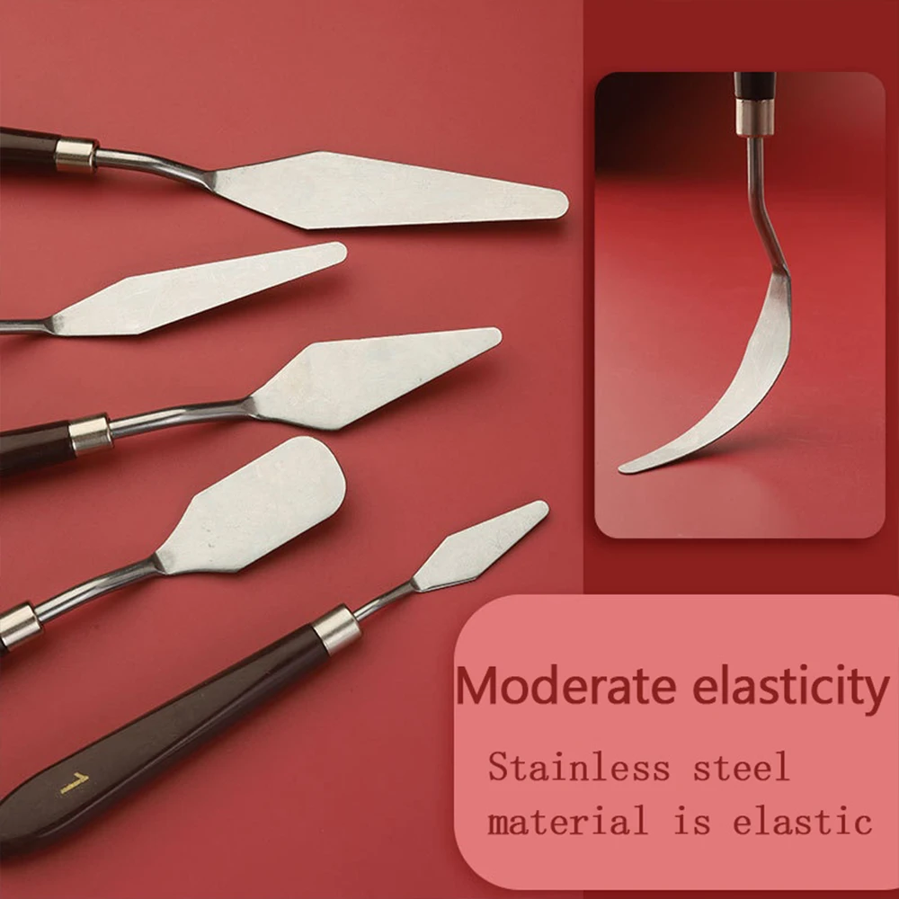 7 Pcs Set Art Oil Painting Scraper Palette Knifes Stainless Steel Wooden Watercolor Pigment Student School Stationery Supplies