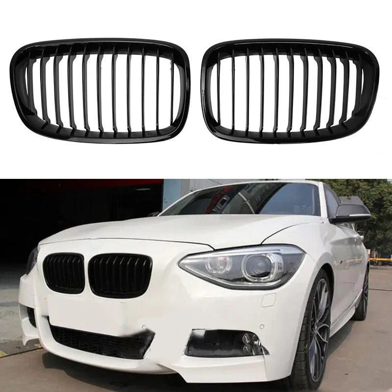 

For BMW 1 Series F20 F21 Car Bumper Front Kidney Grilles Gloss Black Grille Racing Grill 2011-2014 Auto ABS External Accessories