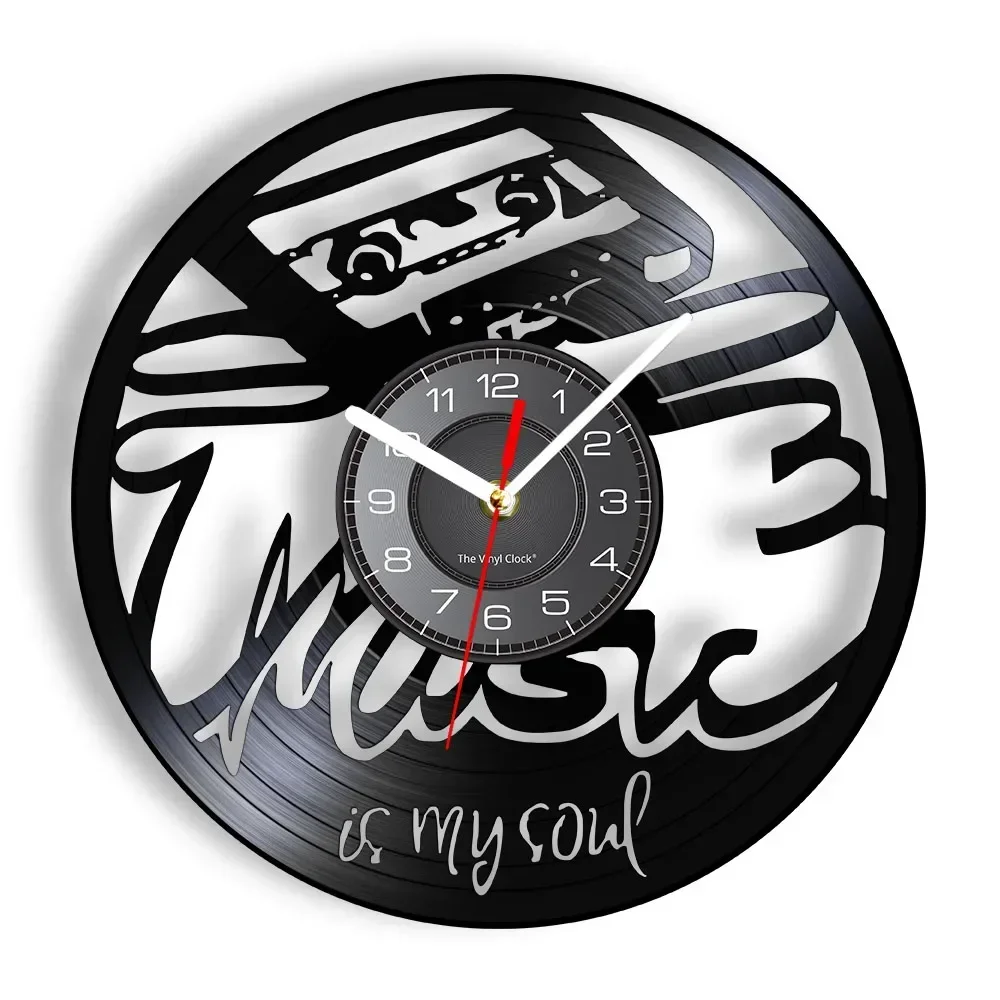 

Music Is My Soul Muisc Inspirational Quote Wall Clock Vintage Tape Cassette Vinyl Record Wall Clock Audio Cassette Home Decor