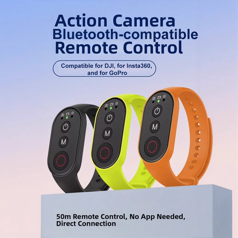 Gros plan sur la télécommande Bluetooth pour caméra action, montrant les boutons de contrôle
