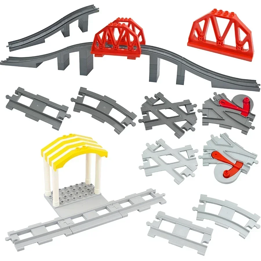 City Train Car Transport Accessory: Large-Size Track Railway Brick Set with Straight, Curved, and Uphill Rails