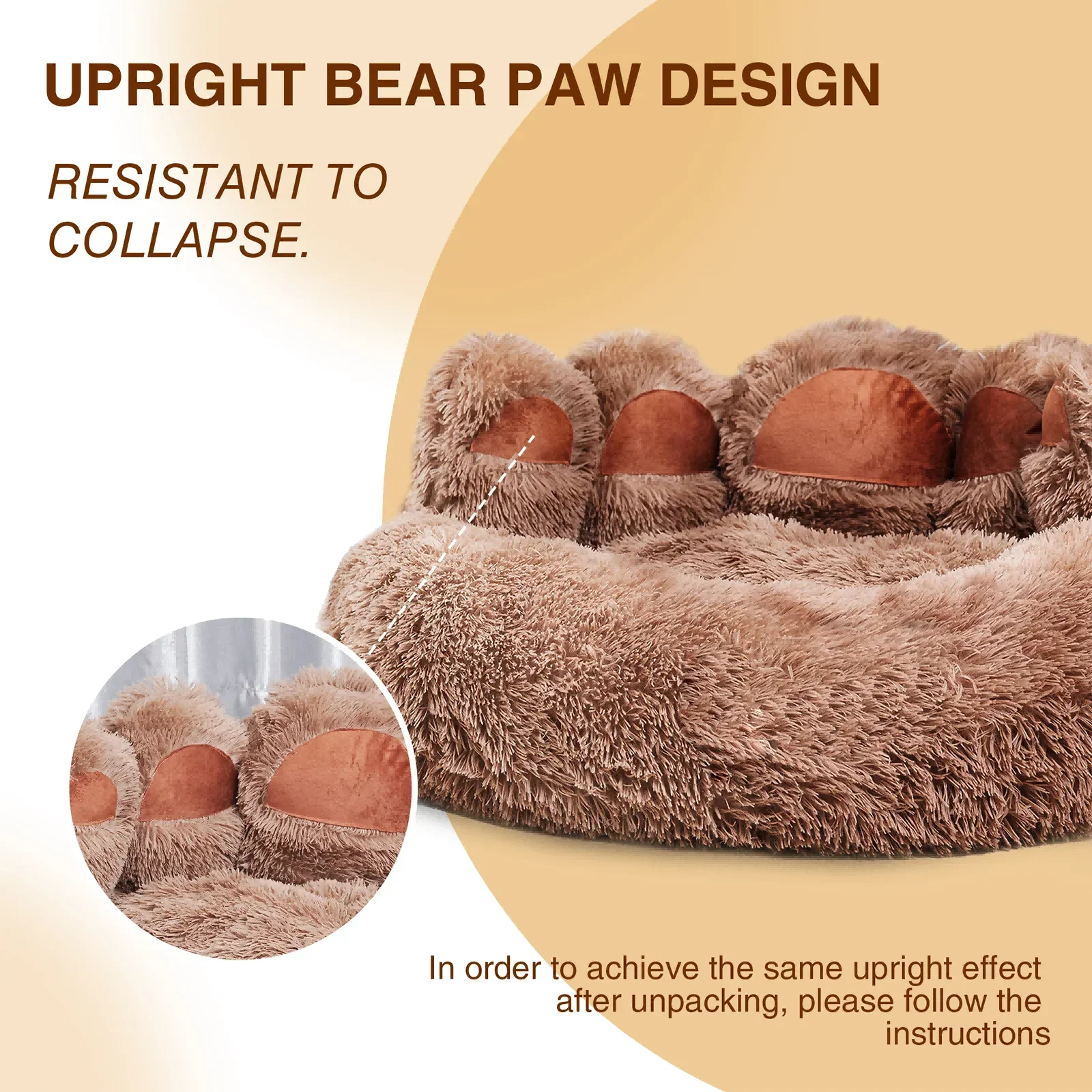 Pet Plush Nest Dog Bed Bear Paw Dog Beds for Small Medium Dogs Cute Cozy Soft Long Plush Round Pet Sofa Bed Cat Cama Para Perro