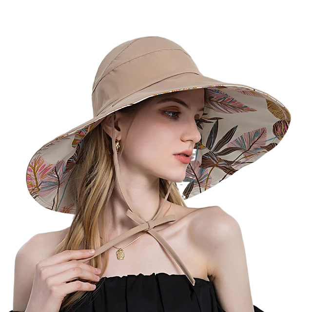 Women Cotton Wide Brim Sun Hats Metal Wired Edge Summer UV Protection UPF  Boho Hat for Beach Hiking Garden Travel Chin Strap - AliExpress