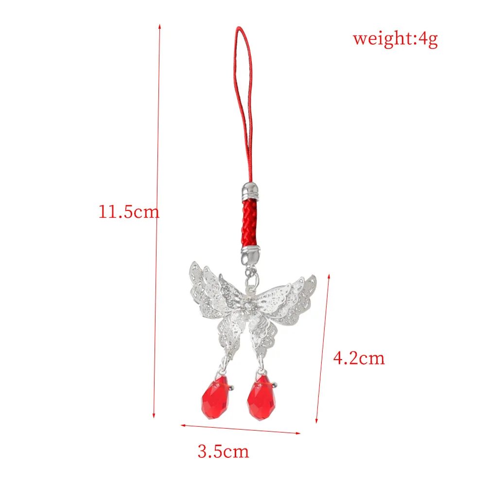 Phone Hanging Strap Silver Butterfly Droplet Phone Hanging Strap