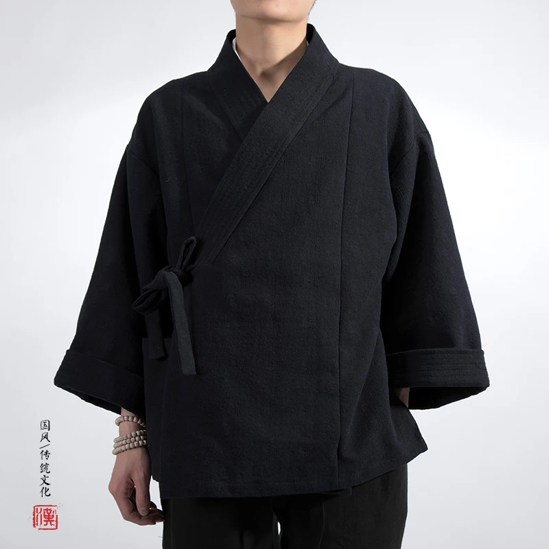 StarDY Mannen Chinese Stijl Linnen Vest Jas Losse Kimono Jas