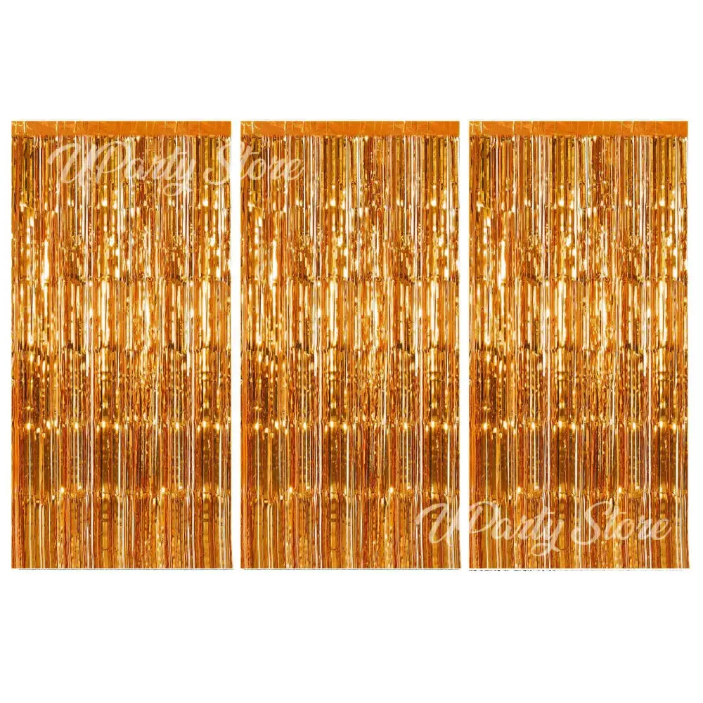 Silver Foil Fringe Curtains - Set of 3, Metallic Rose Gold Tinsel Streamers for Celebrations and Events Backdrop Decor