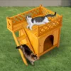 2-Story Wooden Feral Cat House Dog House for Outdoor and Indoor, Pet House with Stairs, Yellow 1