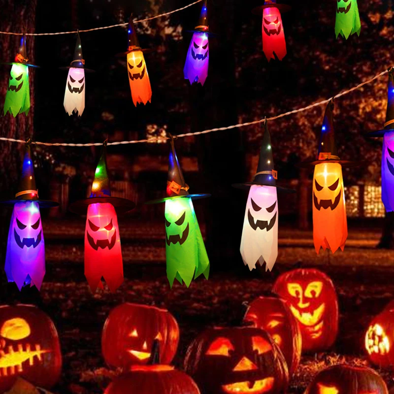 

Halloween Lighted Witch Hats Tree Hanging Bar Restaurant LED Flashing Festival Atmosphere Banner Horror Party Decorate Supplies