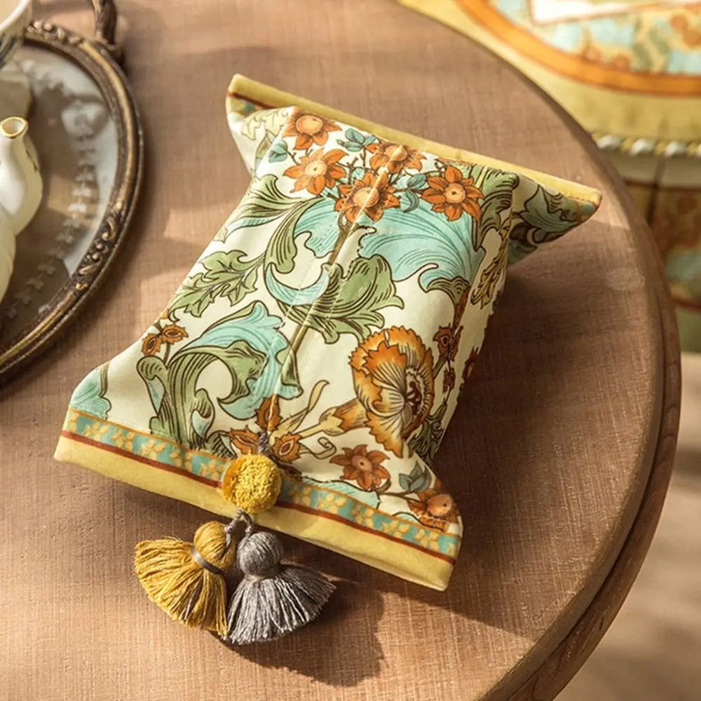 

Rectangle Short Plush Tissue Bag Vintage 18x24cm American Tissue Box Holder Floral Decorative Napkin Paper Box Table