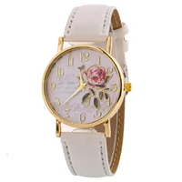 Elegant Ladies Luxury Watch Fashionable Floral Pattern Leather Strap Alloy Quartz Watch Top Clock Lover Circular Dial Watch 1