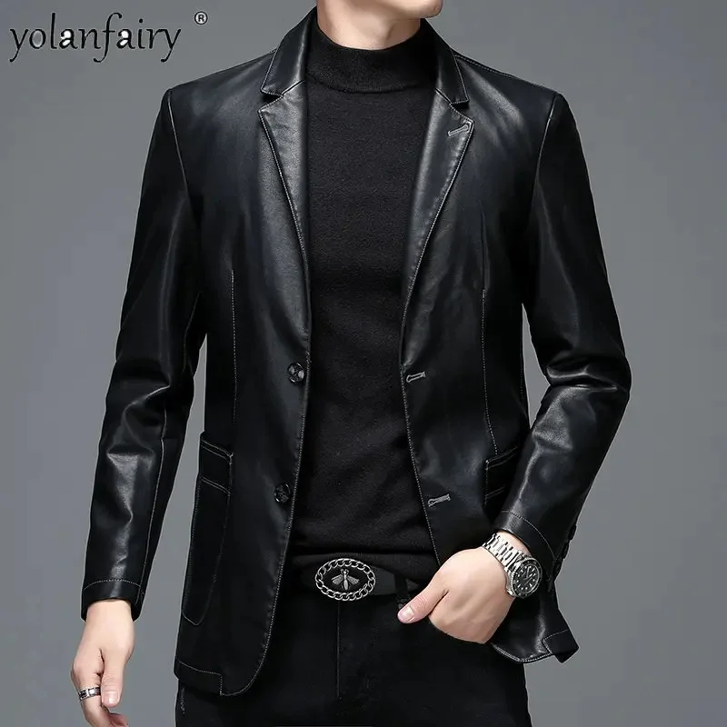 

Новинка Весна 2024, мужская куртка, Мужской винтажный костюм, пальто из второй слоя овчины, Мужские приталенные большие кожаные пальто, мужская куртка F