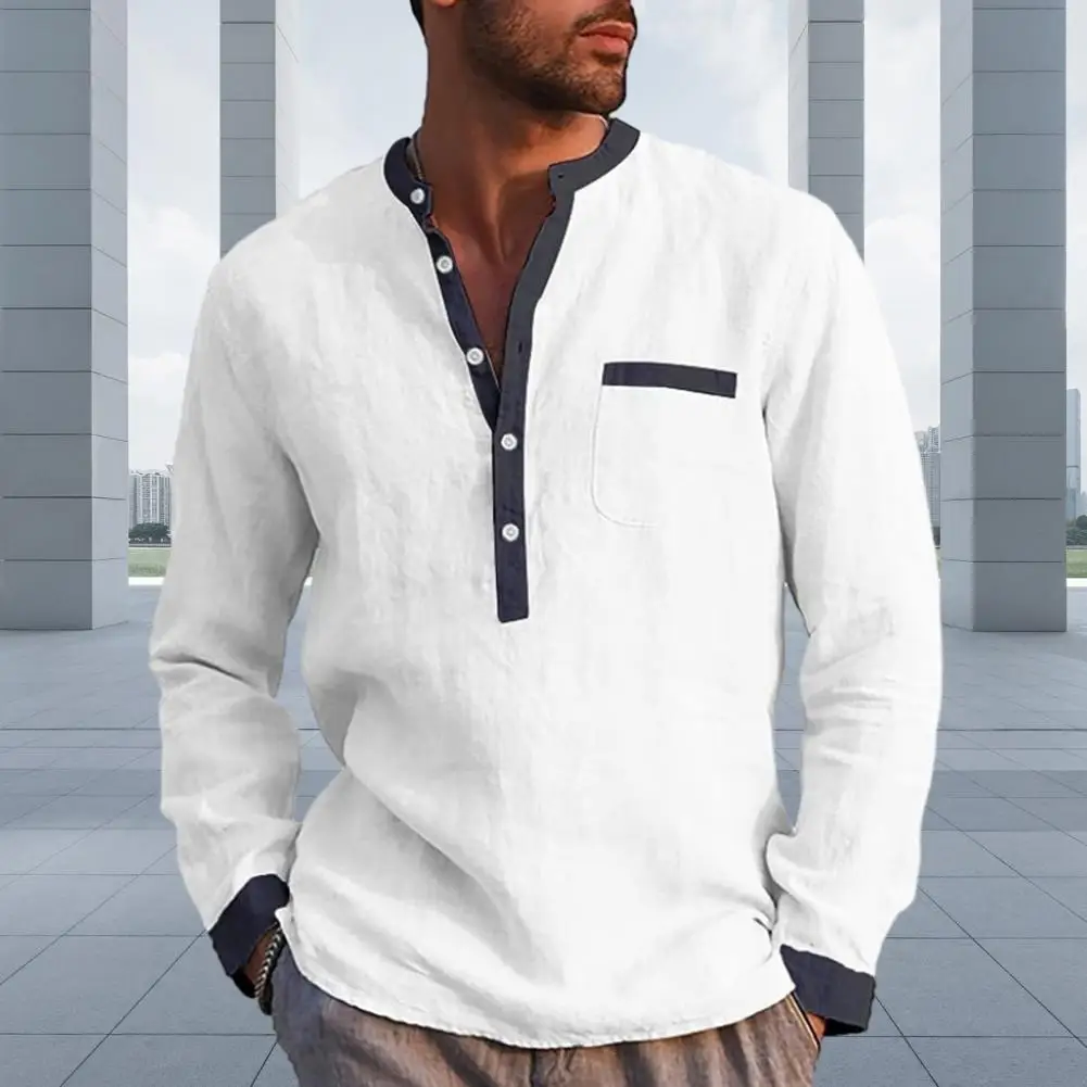 

Men Long-sleeved Shirt Shirt Stylish Men's Henley Collar Pullover Slim Fit Soft Fabric for Fall Spring Commute or Daily Wear