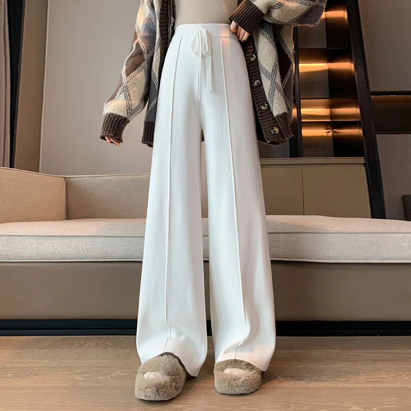 

2024 New Knitted Wide-leg Pants Women Autumn/Winter Mopping Casual High Waist Drop Loose Slightly Flared Streetwear Sweatpants