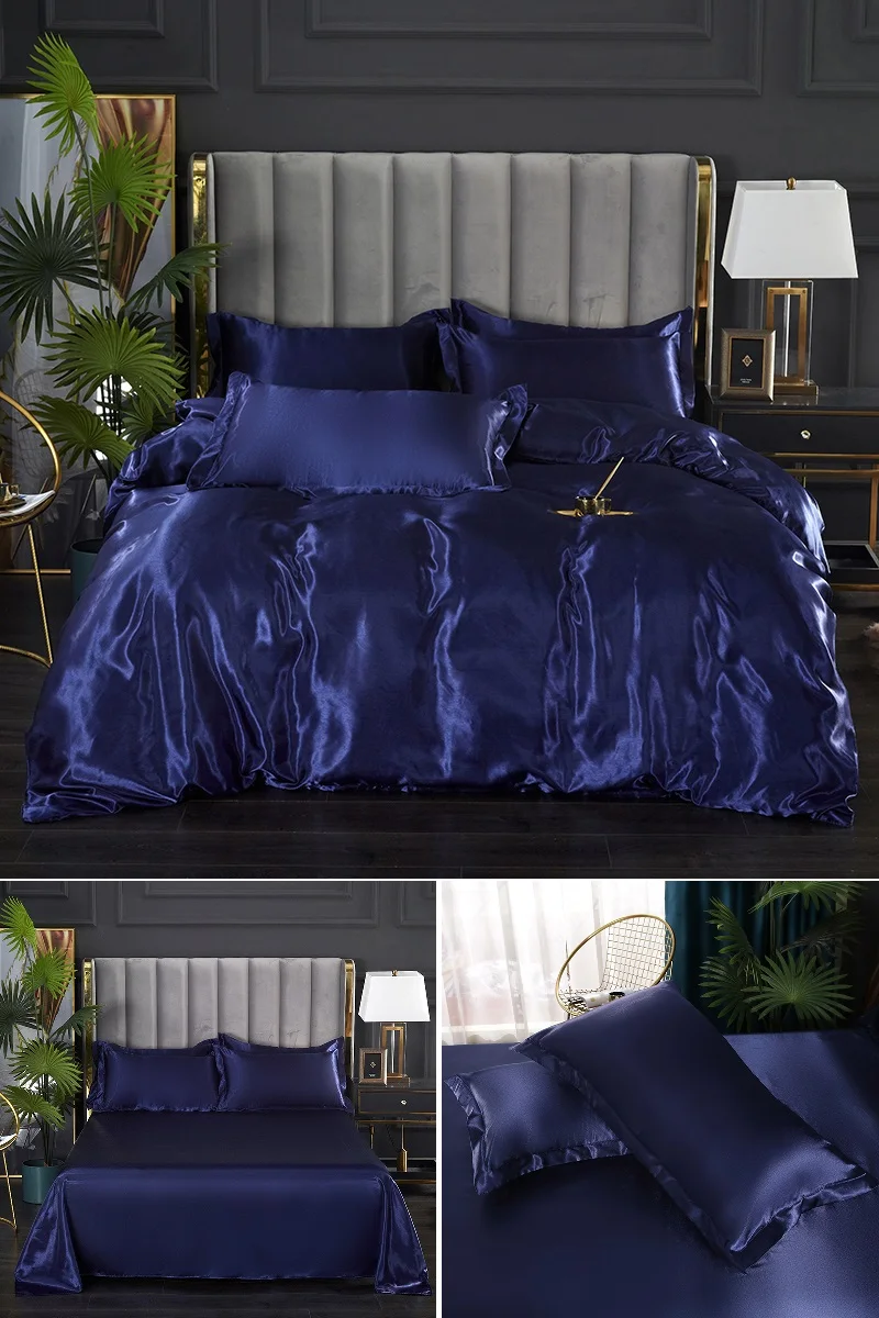 green duvet cover Solid Color Bedding Set Luxury Rayon Satin Duvet Cover Set Washed Soft Bed Sheet and Pillowcases Twin Queen King Size Bed Set queen bed sheets Bedding Sets