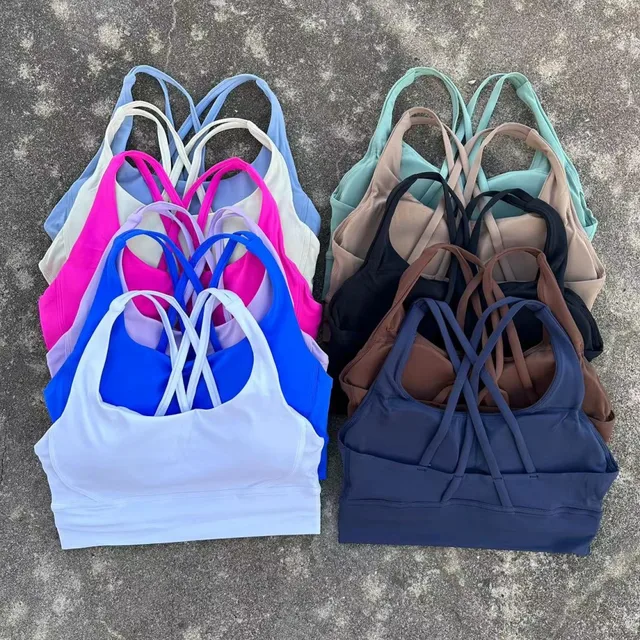 Solid Color Fitness sport Bra Women Cross soft high strength Tight Top Comprehensive Training Gym Yoga Underwear With Chest Pad 2