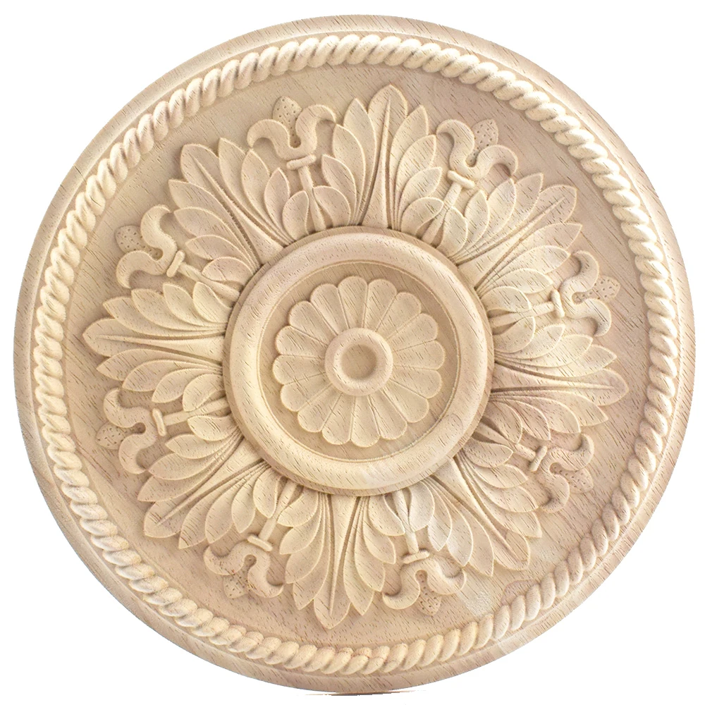 

2PCS 10/15/20/24cm Wood Applique Wood Decal Craft Onlay Door Carving Unpainted Wooden Furniture Window Decoration Accessories