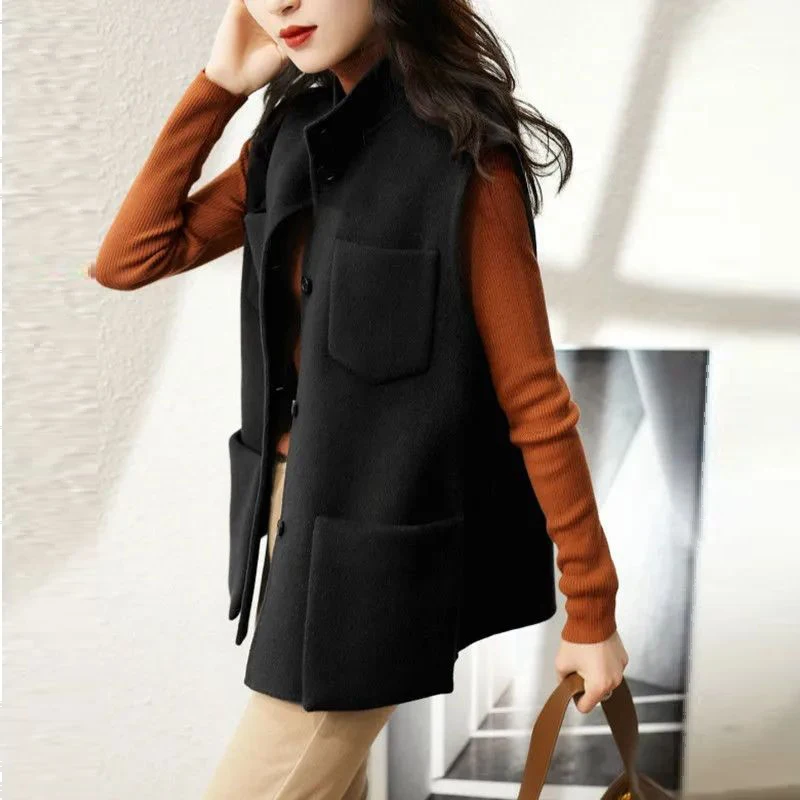 Solid Color Casual Loose Cotton Vest Coat Women