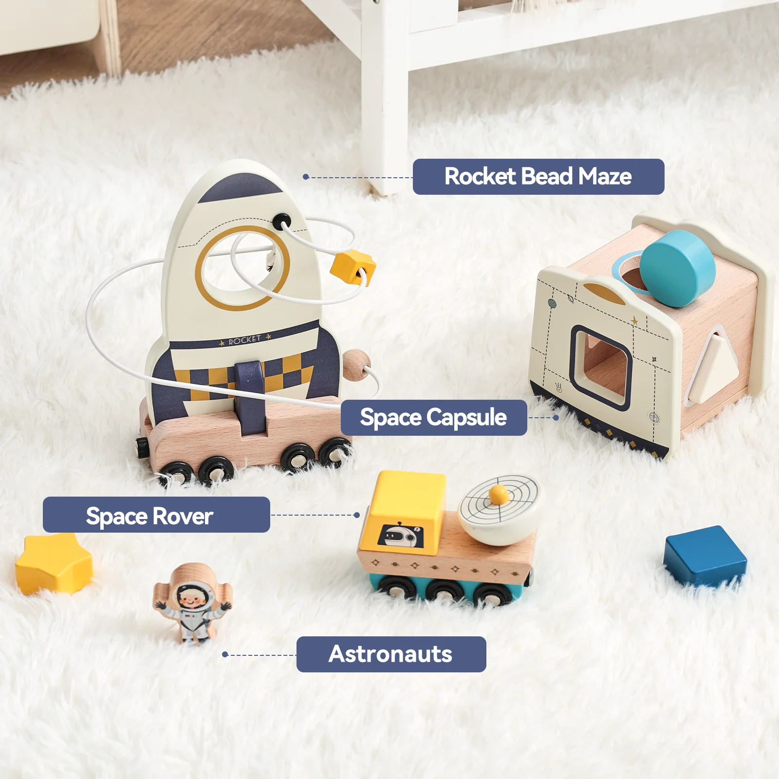 Montessori-Spielzeug für Jungen und Mädchen, exquisite Details, Ibwaae aus Holz für Baby, Weltraum, Astronaut, Raketenspielzeug, Babyparty- und Geburtstagsgeschenke – Detail 6