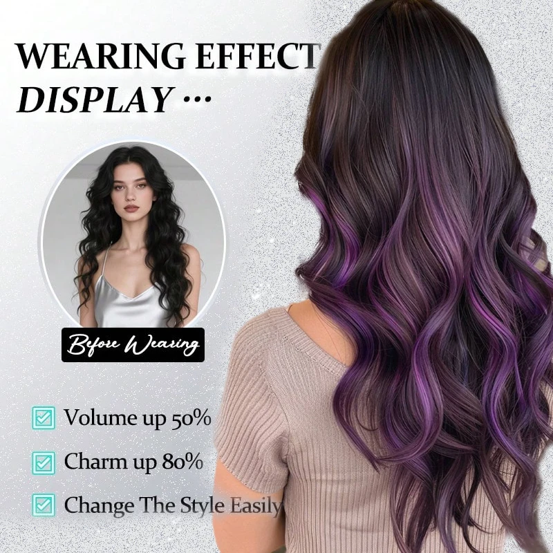 LUPU 18 inch synthetic wavy curly hair with 5 clips synthetic fiber heat-resistant wig black and red wig for daily use