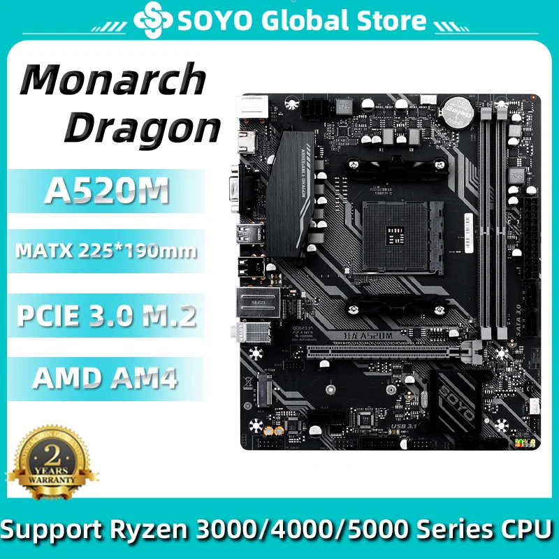 SOYO Motherboard A520M Support AMD Ryzen CPU(3600/4650G/5600G/5600X) M.2  NVME USB3.1 Dual Channel DDR4 Memory placa mae