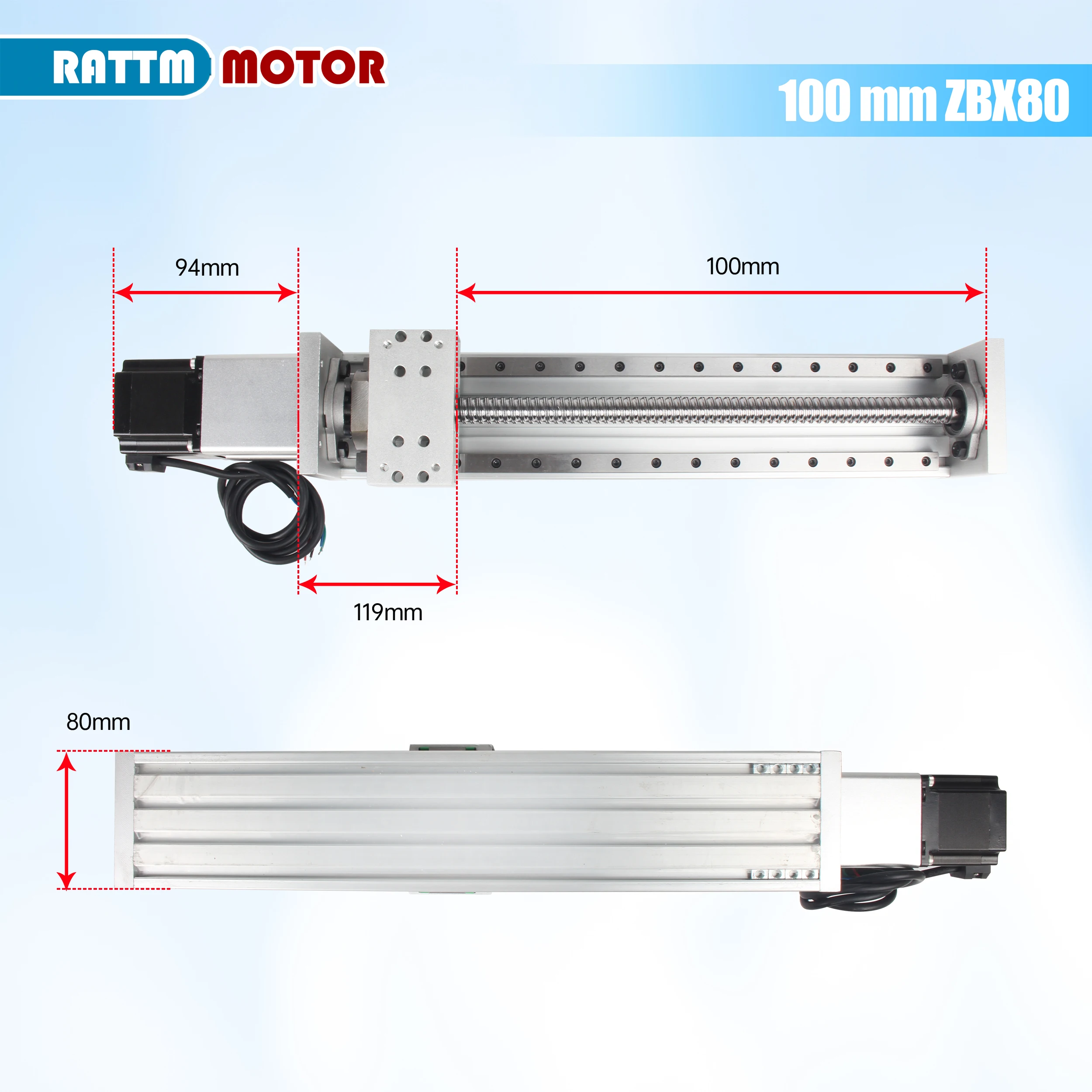 ZBX80 Cross Slide Travel 100mm --600mm CNC X Y Z Axis Linear Stage Motion Actuator Nema23 Stepping Motor