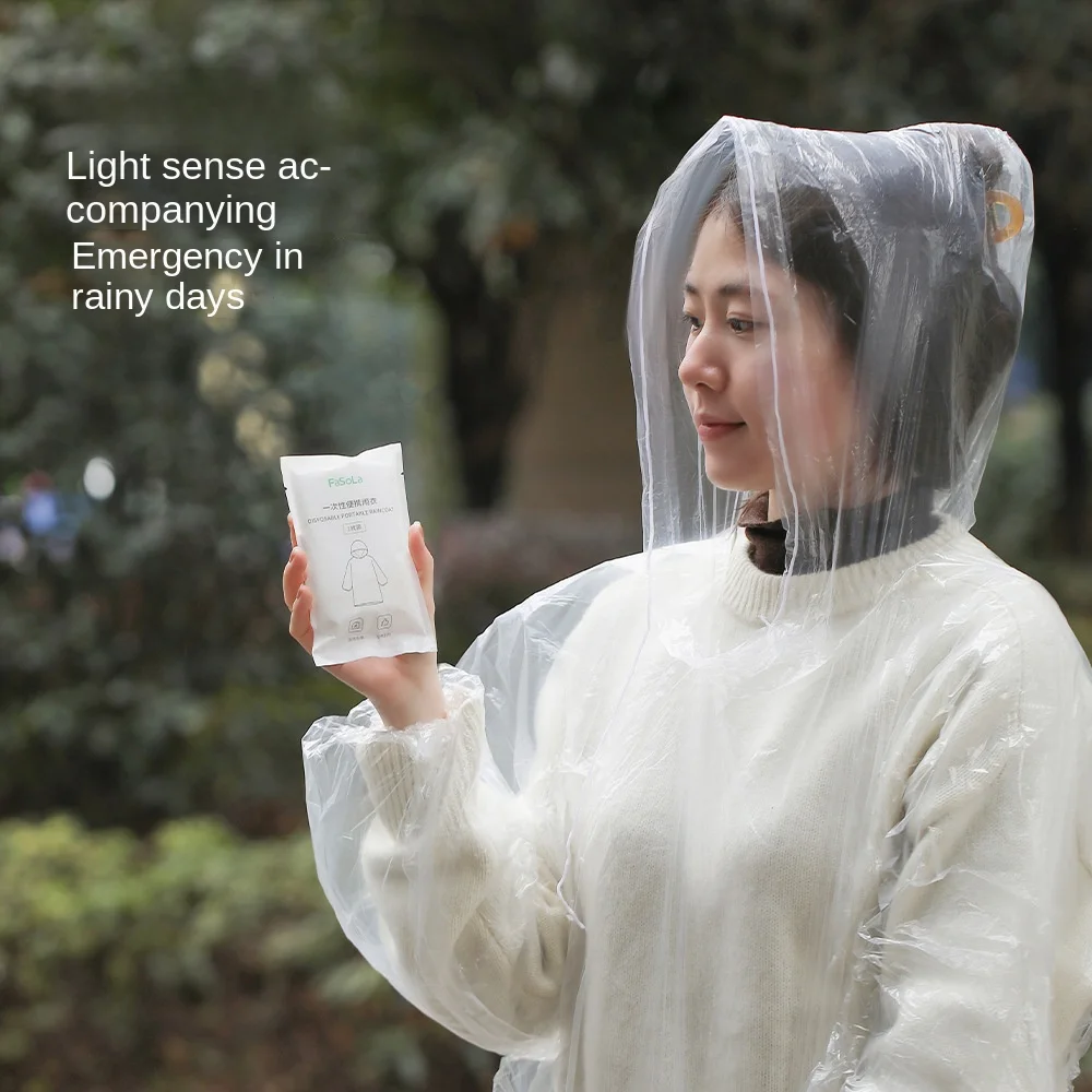 Travel Portable Disposable Raincoat Transparent PE Widened and Rainproof Hiking Poncho Bicycle Poncho