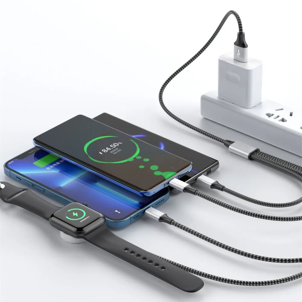아이워치 아이폰용 멀티 충전 케이블, USB C 타입 고속 충전 케이블, 고품질 에어팟 아이패드 액세서리, 4 in 2