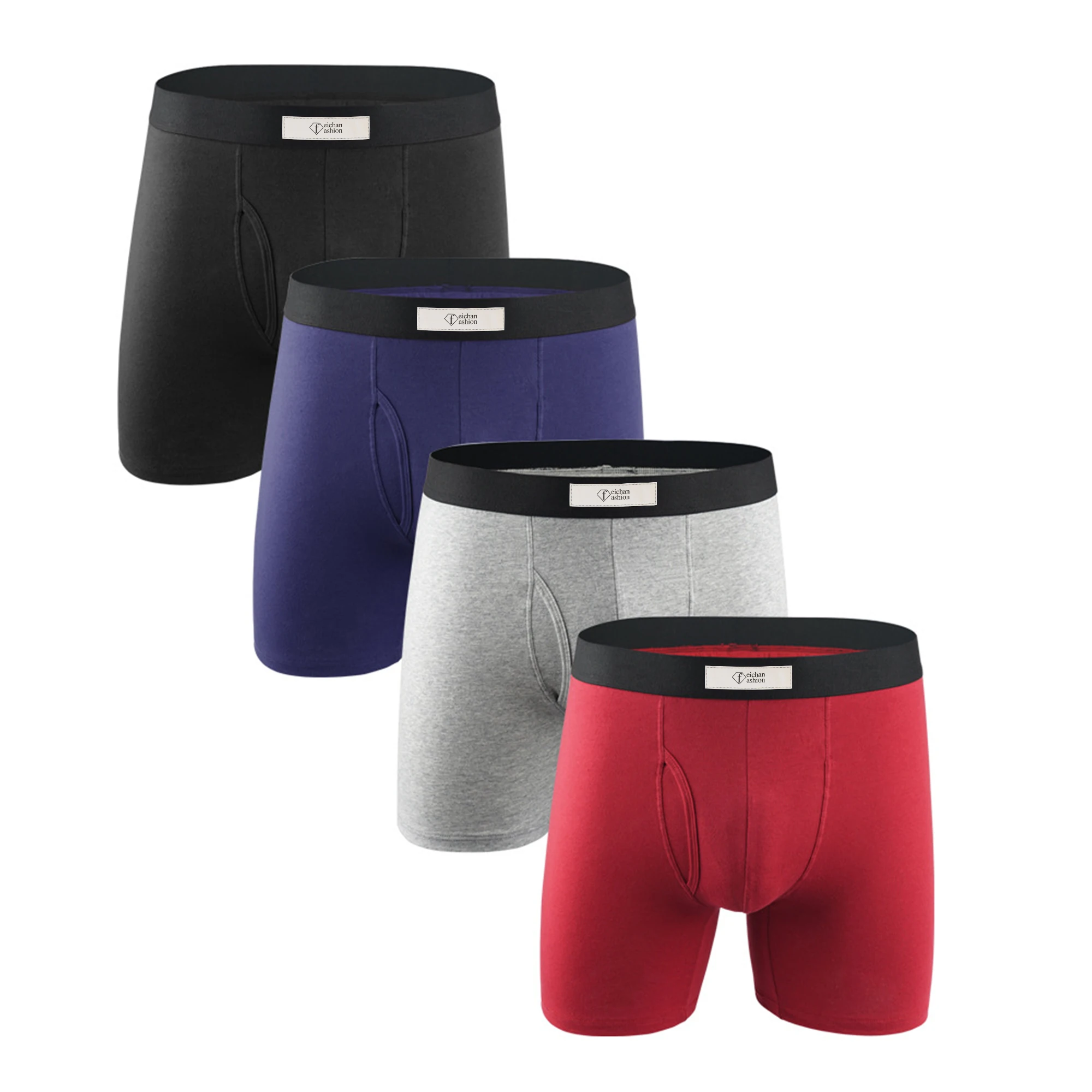 Men boxer briefs shorts sports fitness lengthened elastic cotton breathable dual pouch boxing underwear