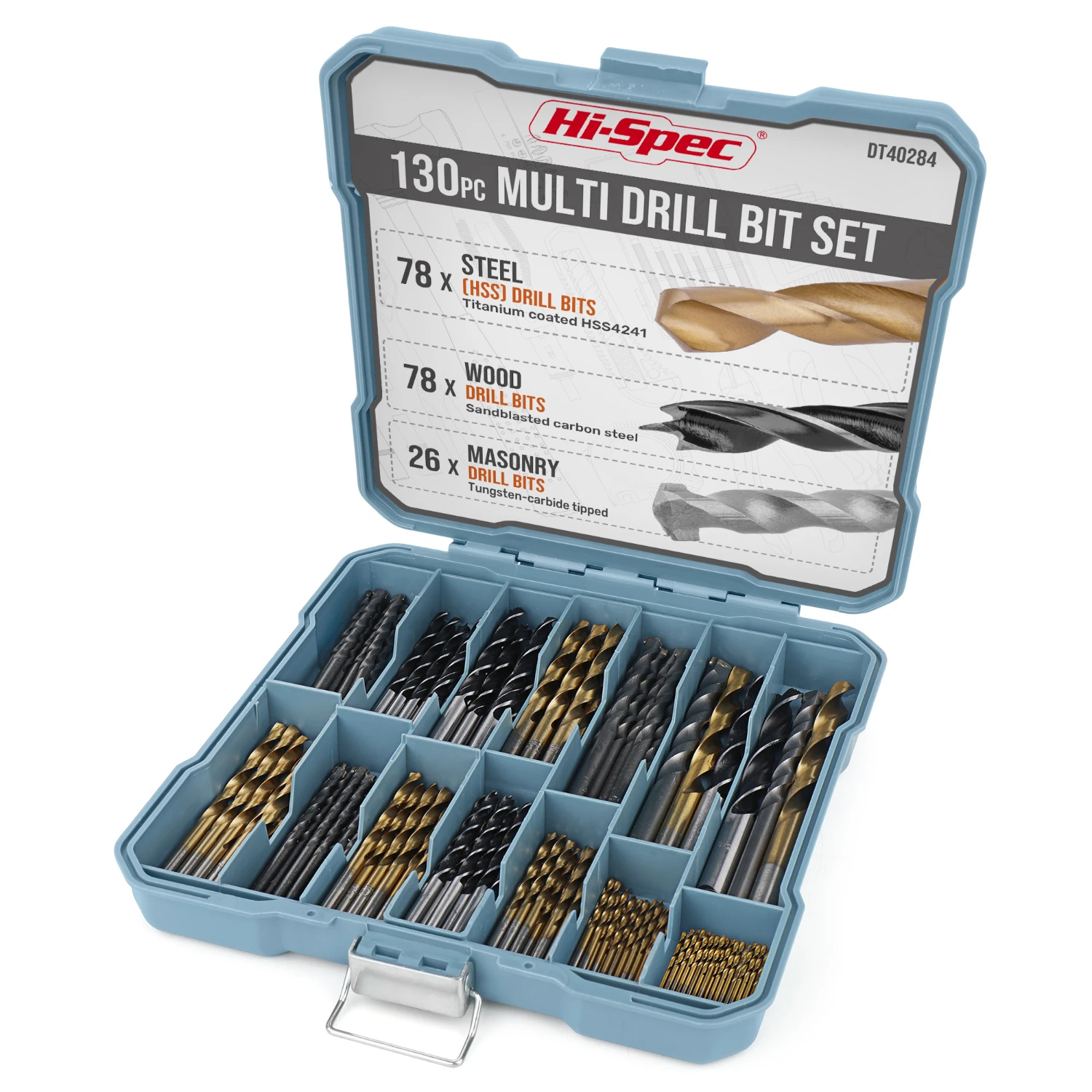Hi-Spec Twist Drill Bit Set Titanium Coated HSS Drill Bits Power Tool Accessory Kit for Wood Metal Cement Plastic Drilling