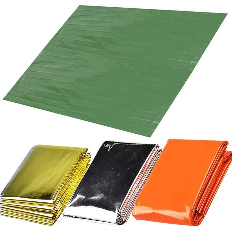 Emergency Thermal Poncho Blanket Lightweight Folding Water Resistant Windproof Sunshade Reusable Portable Camping Mat Pad Cover car sunshade emergency blanket