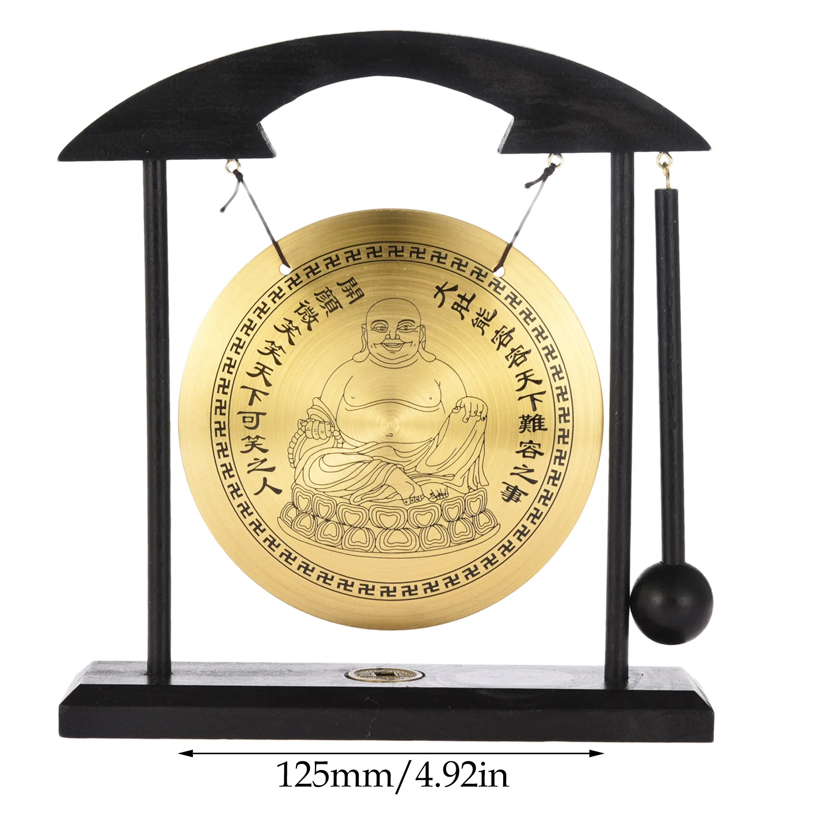 Feng Shui Desktop Gong Zen Art Brass Gone With Wooden Chime Seated Buddha Figurine Percussion Instruments For Zen Decor
