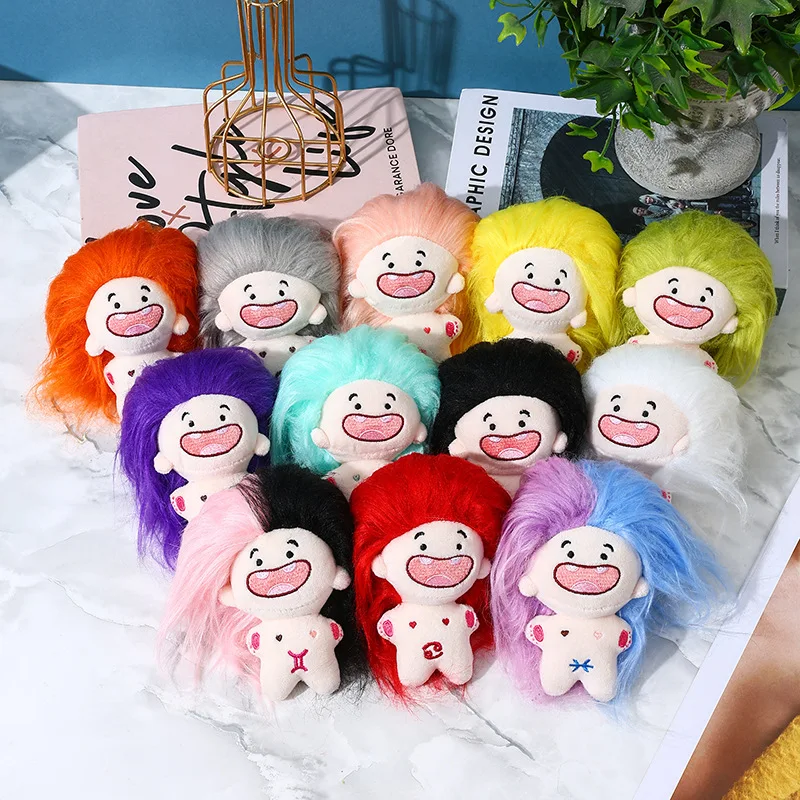 Creative Cute Fried Hair12 Constellation Plush Doll Toys Funny Cartoon Key chain Backpack Pendant Birthday Christmas Party Gift 4