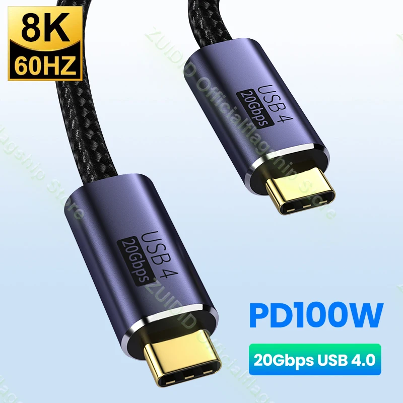   USB4 썬더볼트 3 케이블 PD 100W 5A 고속 충전 USB 타입 C 투 타입 C 케이블 8K @ 60Hz 20Gbps, Macbook Pro 2/3 m용 데이터 케이블 