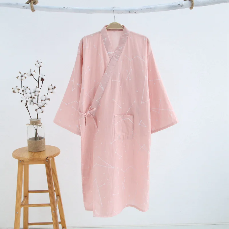 Men Women Cotton Gauze Kimono Pajamas Robe Nightgown Japanese Bathrobe One Piece Tracksuit