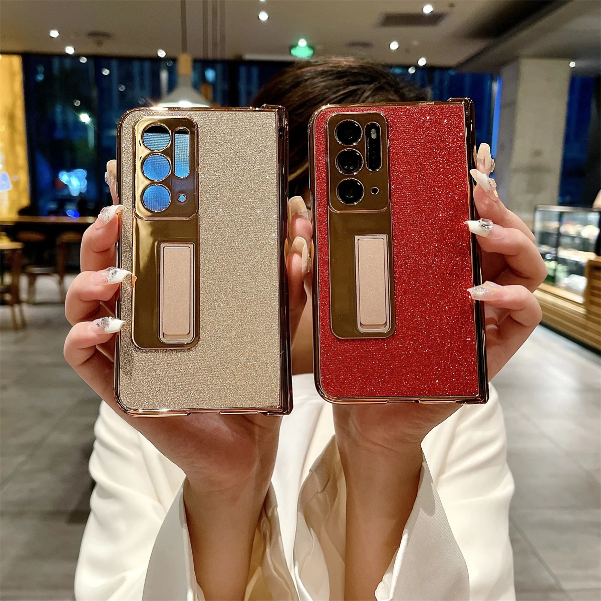 Luxury Plating Bling Glitter Phone Case For OPPO Find N Hard PC Leather Shockproof Full Package Hinge Protection Cover For FindN