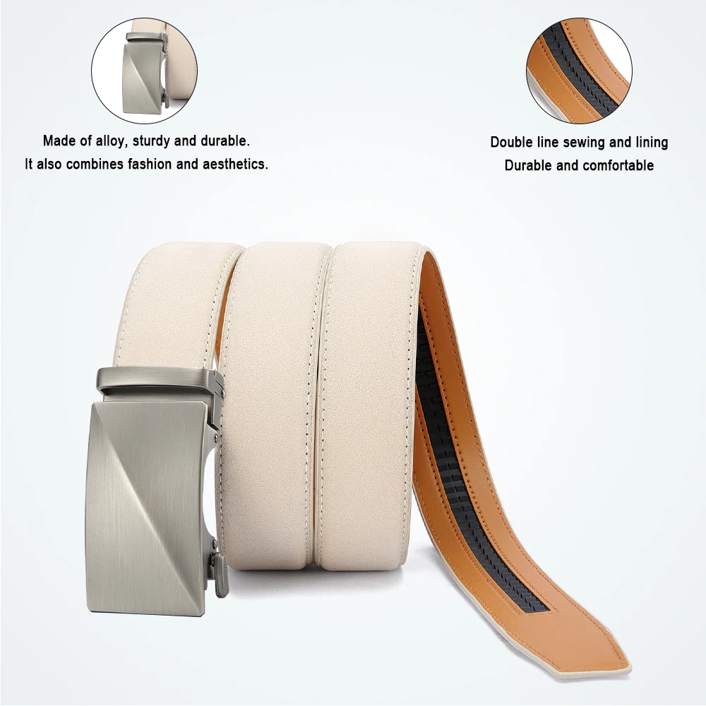 Herren-Ledergürtel mit Automatikschnalle, hochwertiger Herren-Lederriemen, luxuriöse Jeans für Herren, Herren-Accessoires – Detail 7