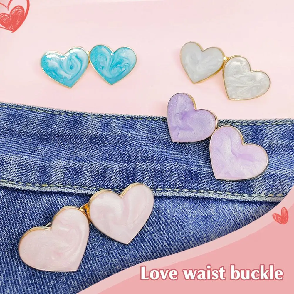 

Metal Heart Buttons Snap Fastener Pants Pin Detachable Clip Waist Tightening Clothing for Jeans Perfect Fit Reduce W M2C6