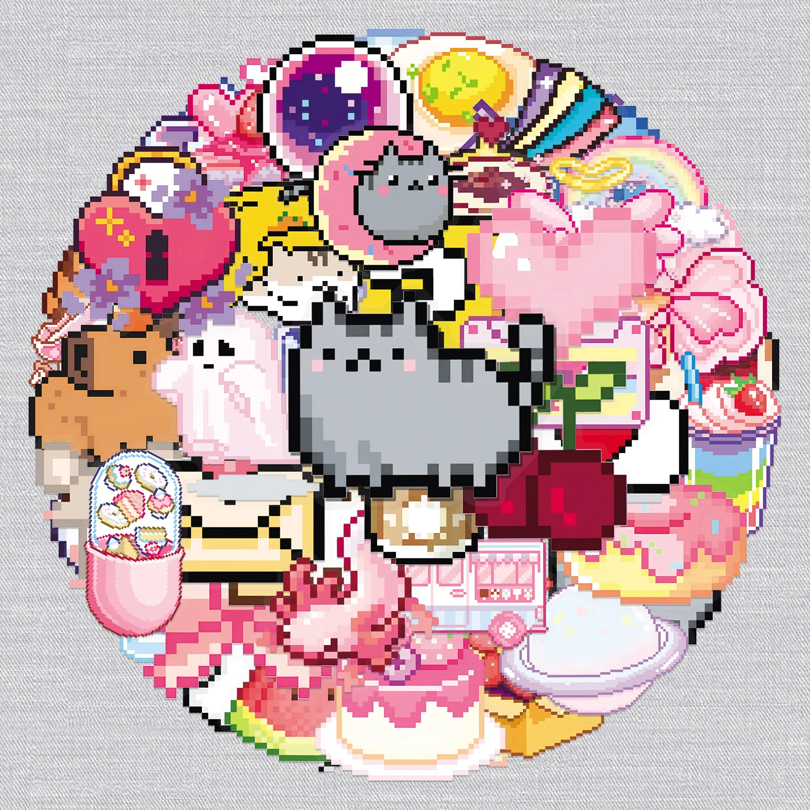 50Pcs Cute Pixel Game Stickers Kawaii Girls Cat DIY Stickers Scrapbooking Phone Luggage Skateboard Waterproof Decals - 2