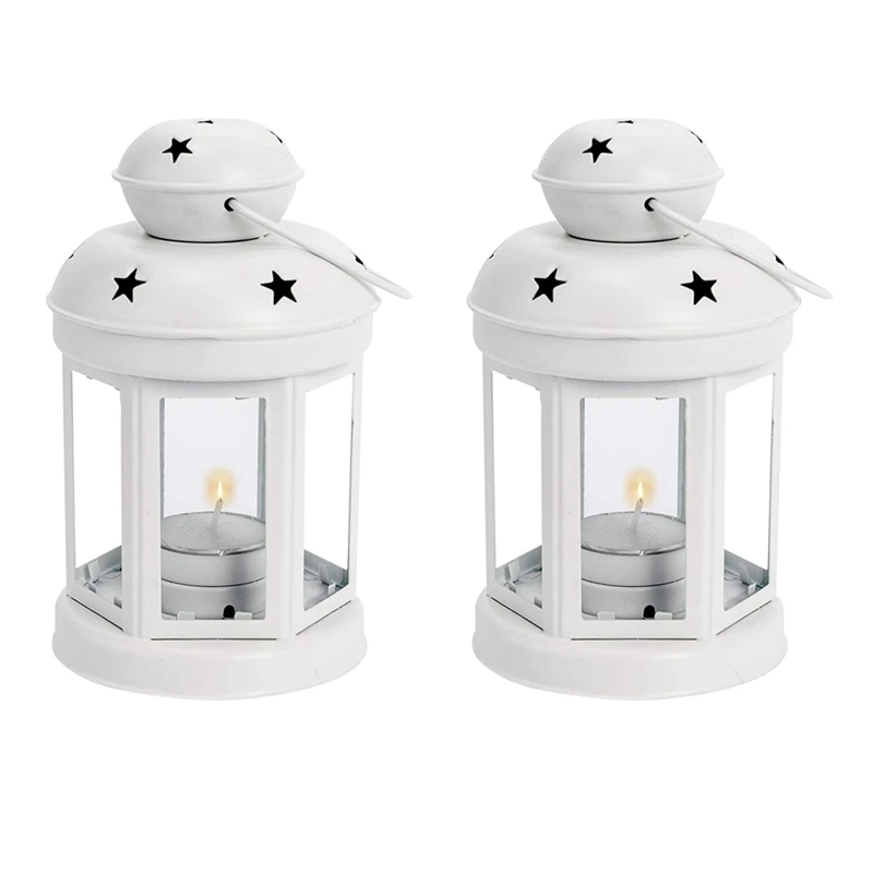 

2X Vintage Metal Hanging Candle Lanterns ,Tealight Holder,Candlestick For Wedding,Home,Birthday Parties Gift -White