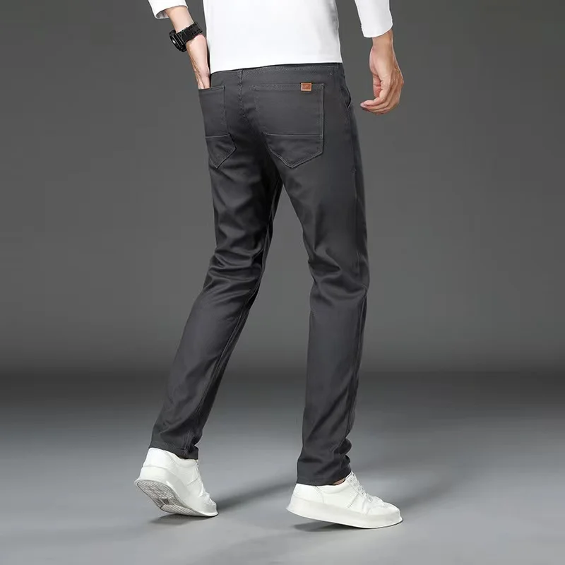 Spring Summer Mens Casual Straight Pants 98% Cotton Solid Color Stretch Slim Fit Work Pants All-match Fashion Mens Trousers