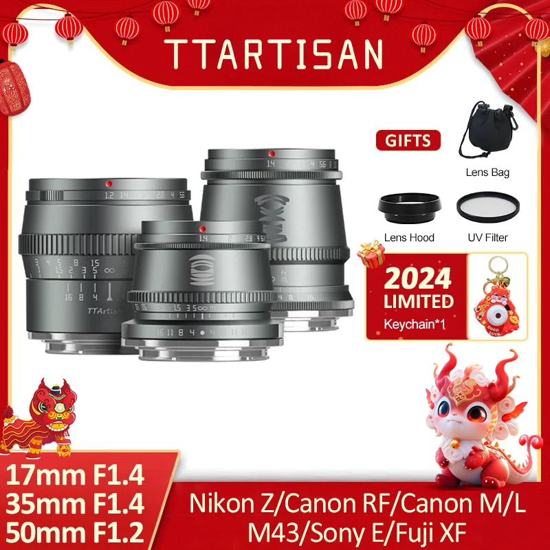 Ttartisan 17Mm F1.4 35Mm F1.4 50Mm F1.2 Aps-C Messa A Fuoco Manuale Titanium Grey Portrait Photography Lens Per Sony E Fuji X Canon M M43