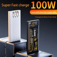 100W Transparent Mecha Wind Mobile Power Bank with a Large Capacity of 50000mAh Fast Charging built-in Cable Suitable for iphone 1