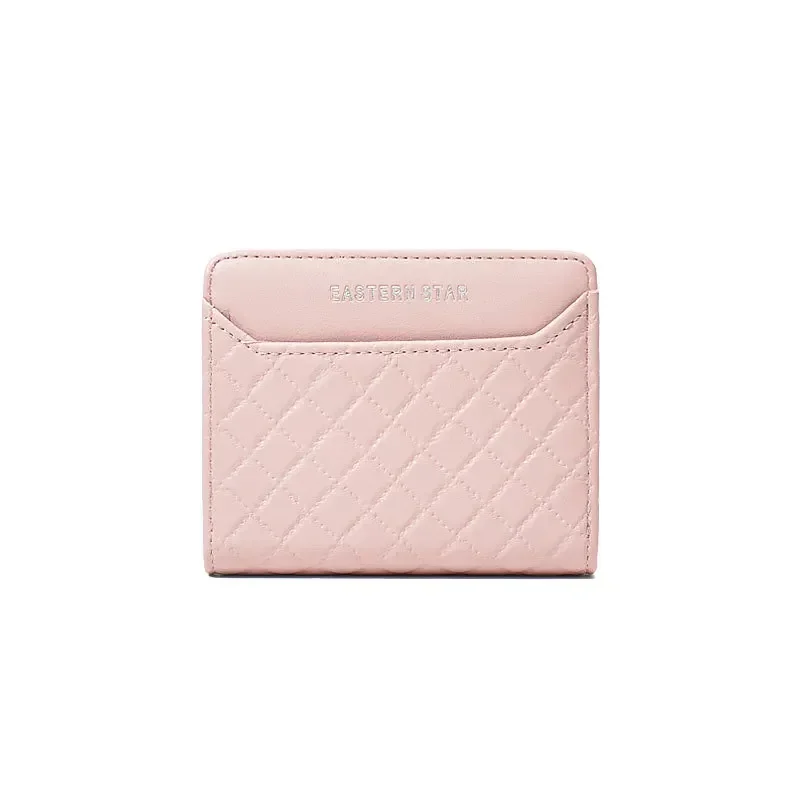 

New Women's Short Purse Diamond Lattice Solid Color All-in-one Korean Women's Bag Multi-function Multi-card Large Capacity
